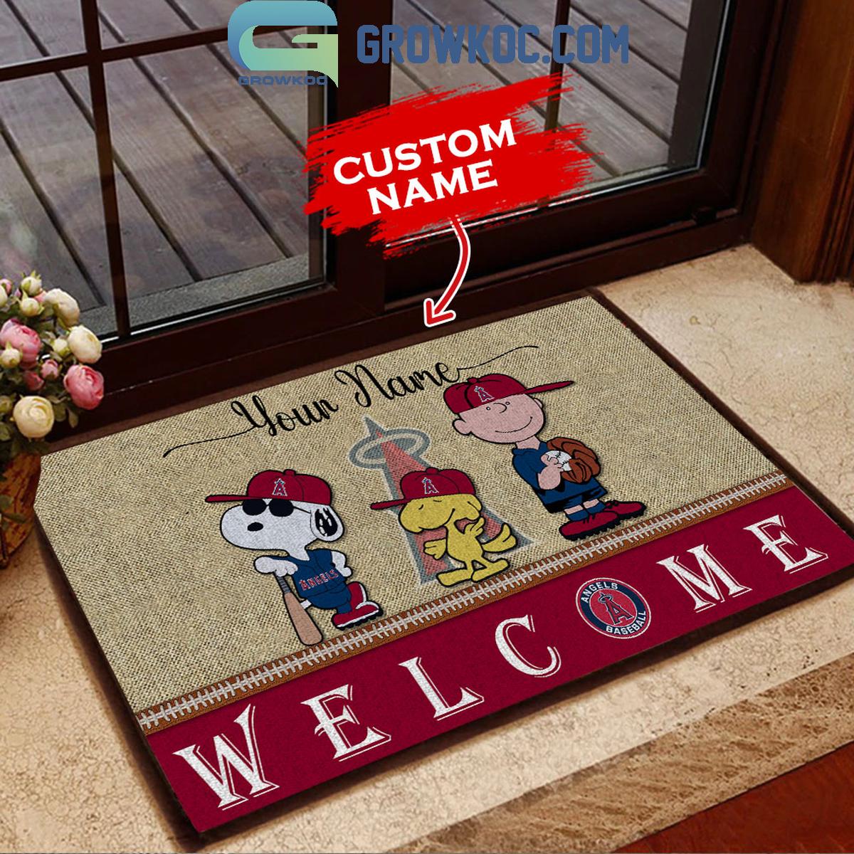 Los Angeles Angels Snoopy Personalized Fan Doormats 1 faajh