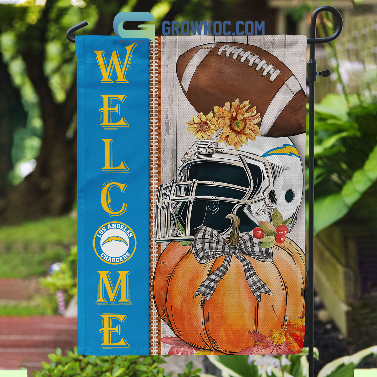 Los Angeles Chargers NFL Welcome Fall Pumpkin Personalized House Garden Flag2B1 As1pe