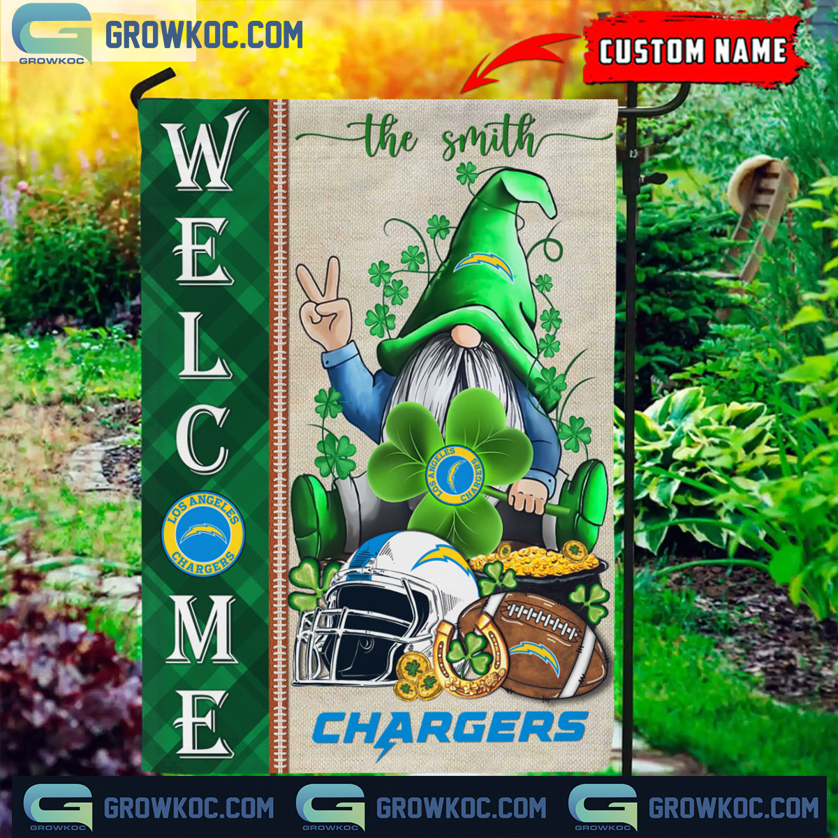 Los Angeles Chargers St. Patricks Day Shamrock Personalized Garden Flag2B1 5zHrO