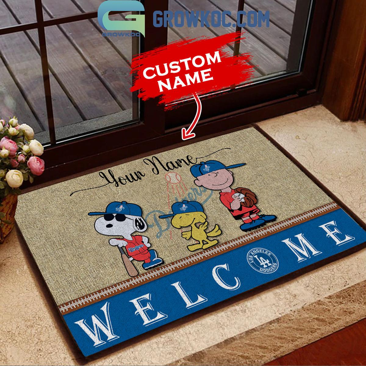 Los Angeles Dodgers Snoopy Personalized Fan Doormats 1 Hu2Uw