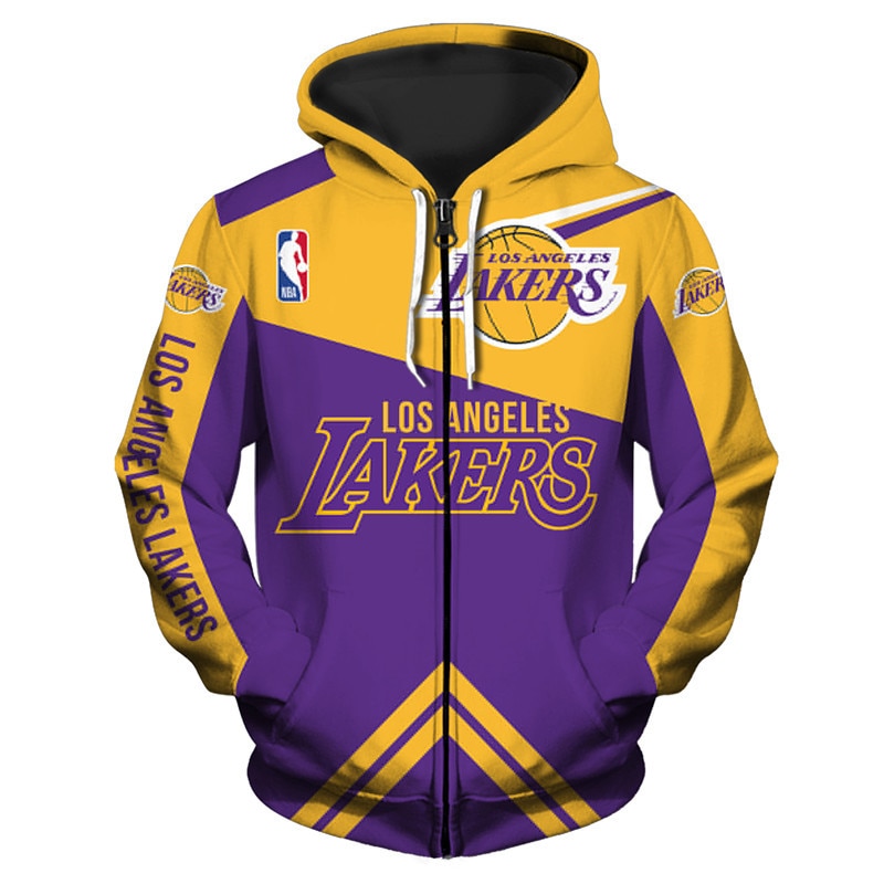 Los Angeles Lakers Hoodie 3D Zip Hoodie For Fans Nba All Over Print Zip Up Hoodie Men 0