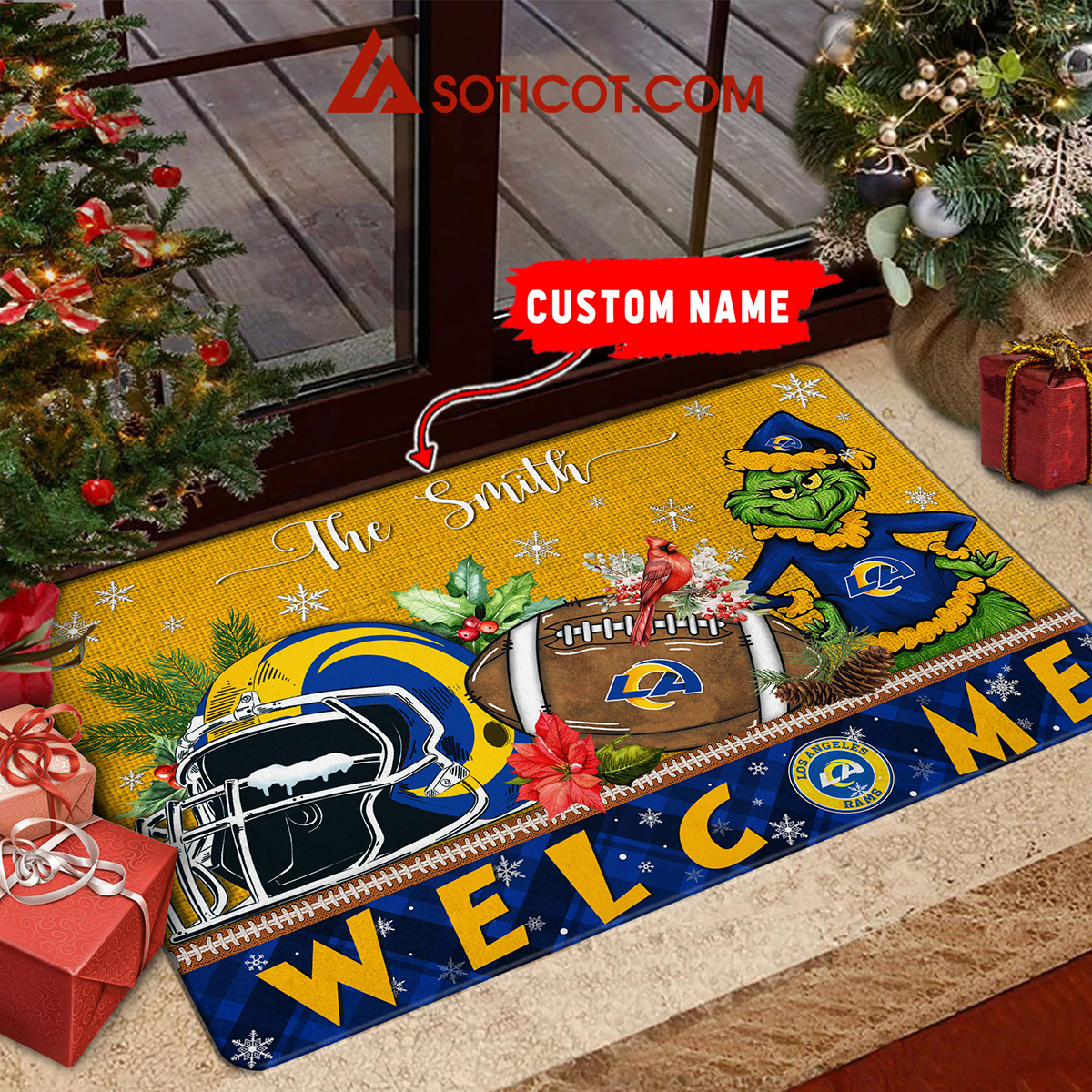 Los Angeles Rams Grinch Welcome Christmas Football Personalized Doormat2B1 b0KYm