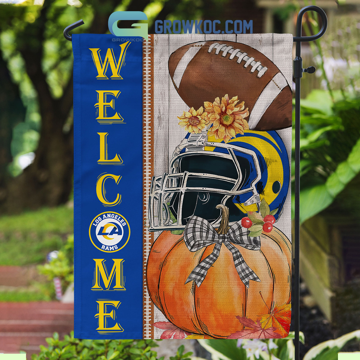 Los Angeles Rams NFL Welcome Fall Pumpkin Personalized House Garden Flag2B1 sArMG