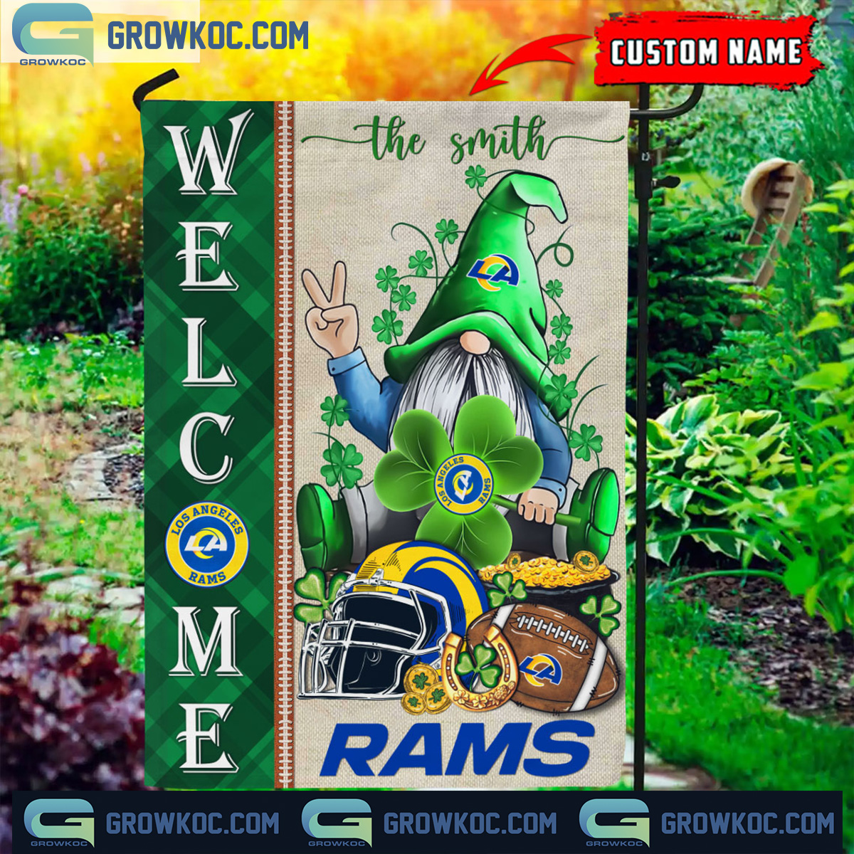 Los Angeles Rams St. Patricks Day Shamrock Personalized Garden Flag2B1 pfmcZ