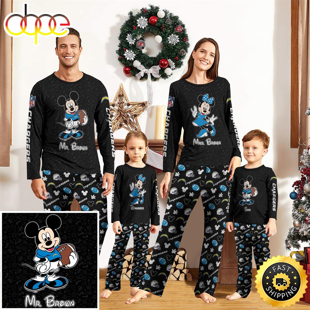 Los Angeles Chargers Sport And Disney Uniform Pajamas Mickey Mouse NFL Gifts For Kids Pajamas eeicgu