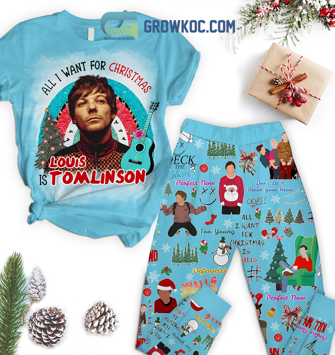 Louis Tomlinson All I Want For Christmas Is Louis Tomlinson Perfect Now Dont Let It Break Your Heart Winter Holiday Fleece Pajama Sets2B1 KOWlL