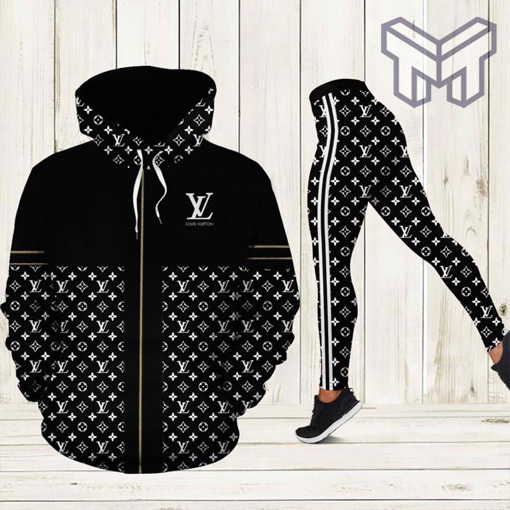 Louis vuitton black hoodie leggings luxury brand lv clothing clothes outfit for women hot 2023