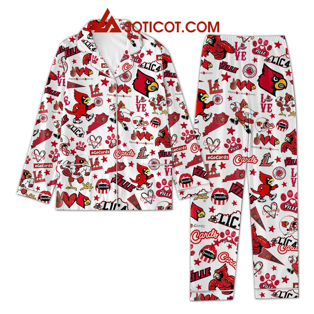 Louisville Cardinals Go Cards Peace Love Pajamas Set2B1 geCvL