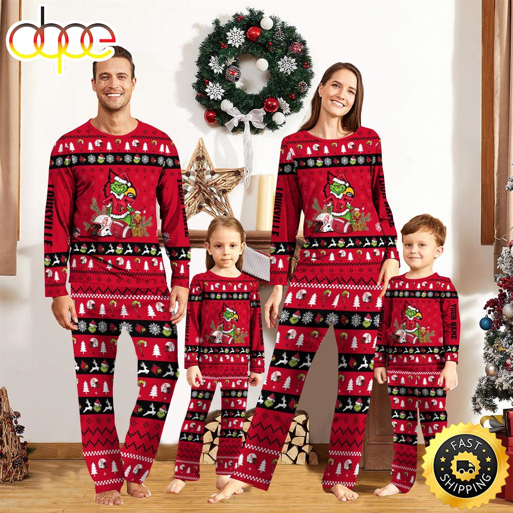 Louisville Cardinals NCAA Custom Name Grinch Christmas And Sport Team Pajama Set vs7k3l