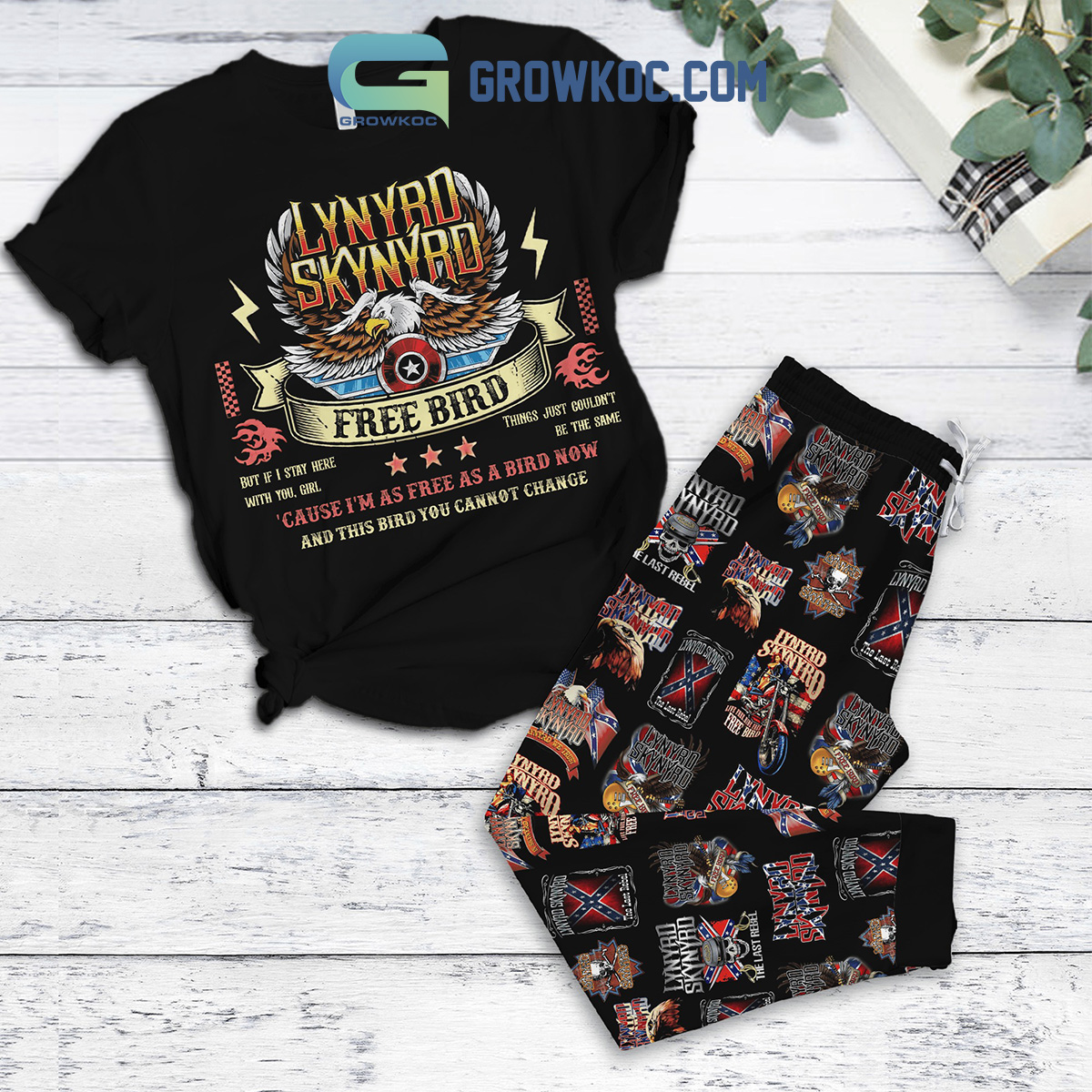 Lynyrd Skynyrd Cause Im As Free As A Bird Now Fleece Pajamas Set2B1 NZQUS