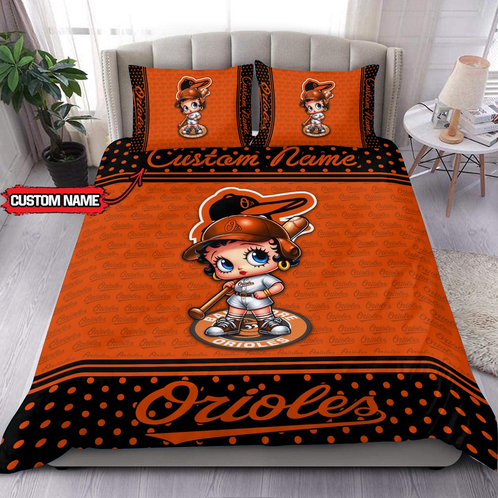 MLB Baltimore Orioles Bedding Set Betty Boop Baseball Bedding Set 1