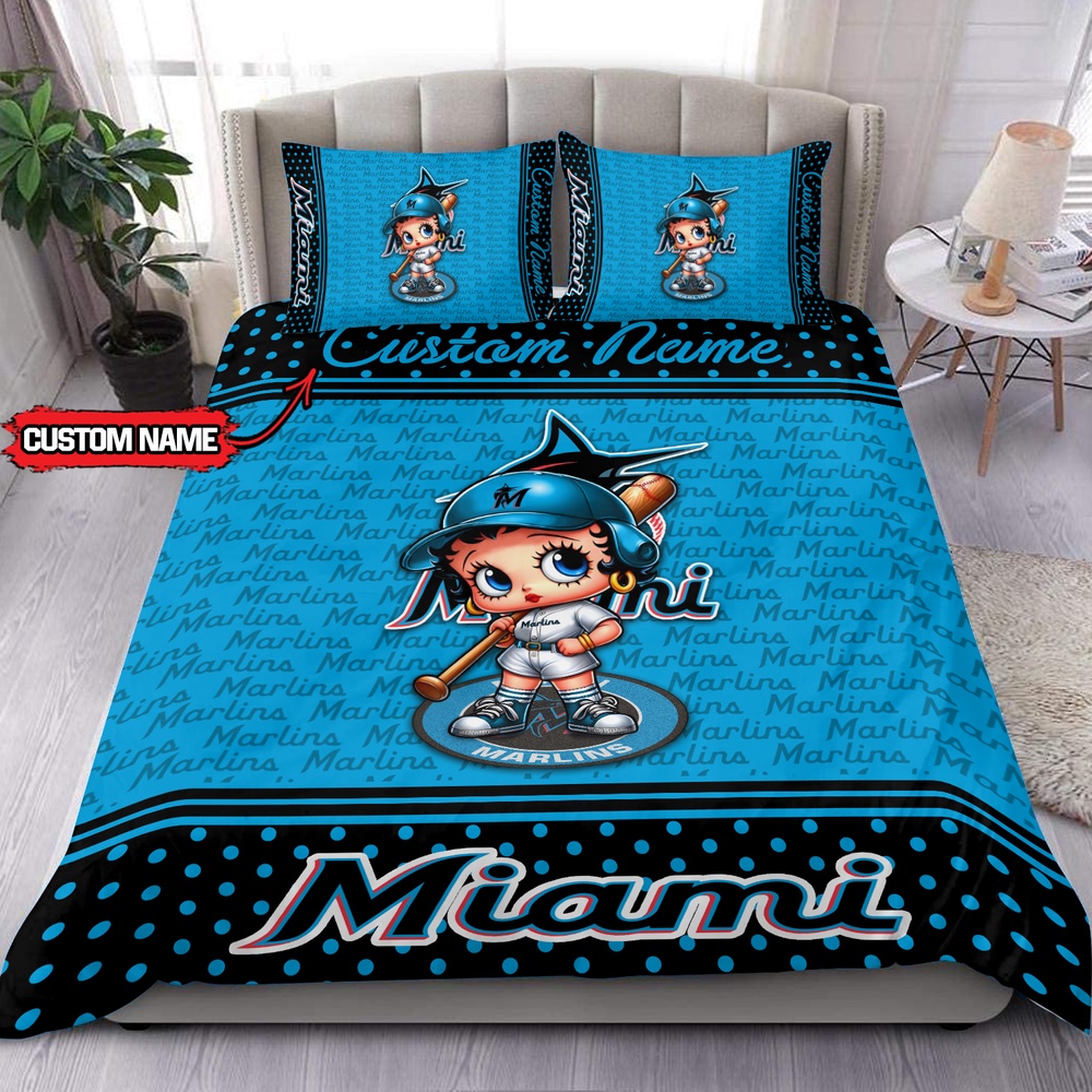 MLB Miami Marlins Bedding Set Betty Boop Baseball Bedding Set 1