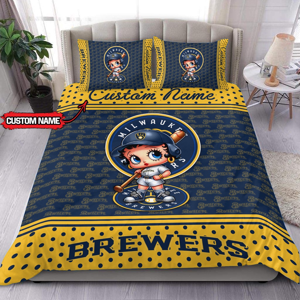 MLB Milwaukee Brewers Bedding Set Betty Boop Baseball Bedding Set 1