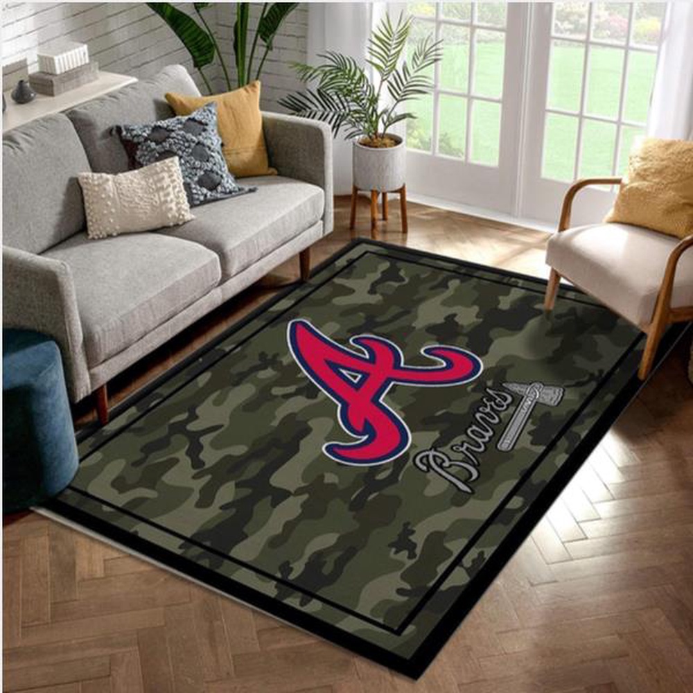 MLB Atlanta Braves Area Rug Logo Camo Style Rug Room Carpet Custom Area Floor Home Decor 1 yrmlus