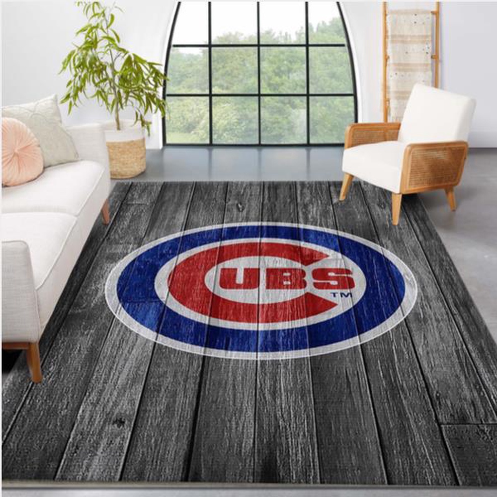 MLB Chicago Cubs Area Rug Logo Grey Wooden Style Gift Home Decor 1 dlrlt4