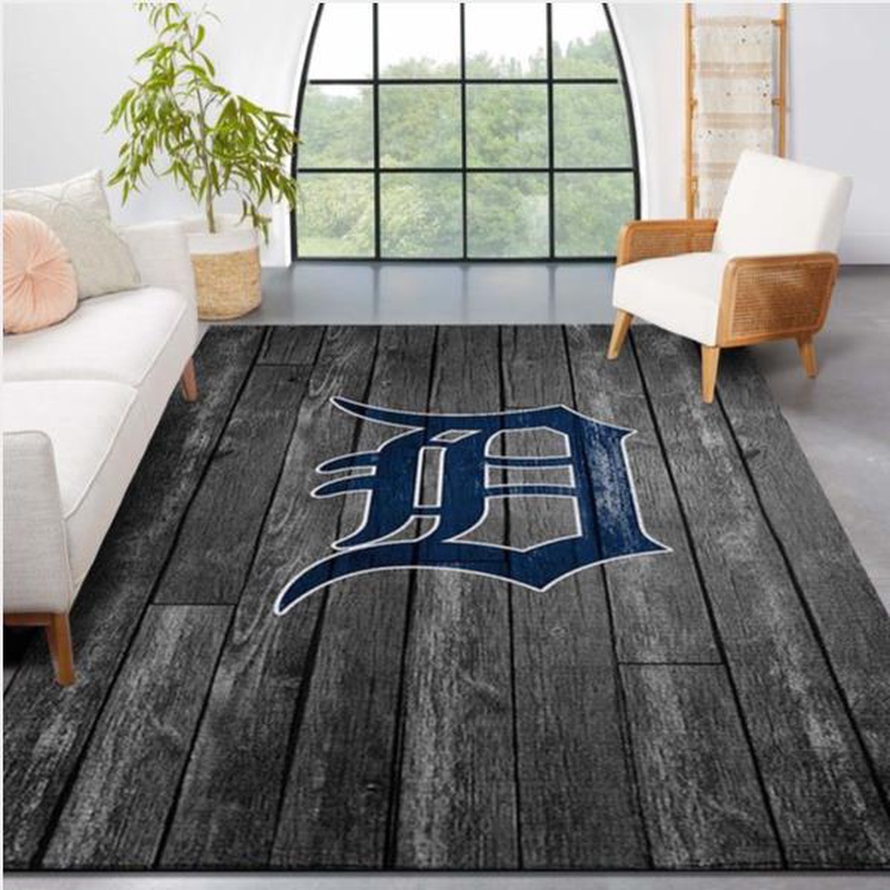 MLB Detroit Tigers Area Rug Logo Grey Wooden Style Style Nice Gift Home Decor 1 ywkc4m