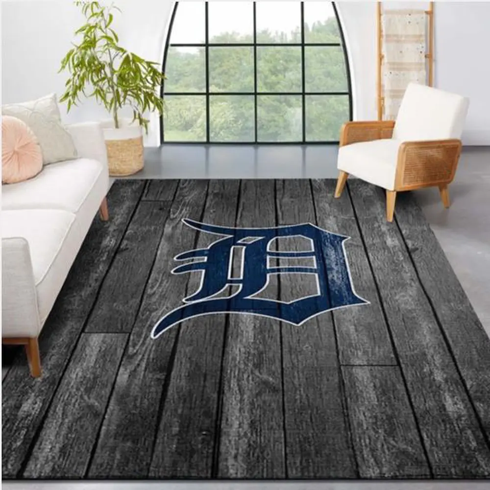 MLB Detroit Tigers Area Rug Logo Grey Wooden Style Style Nice Gift Home Decor 1 ywkc4m