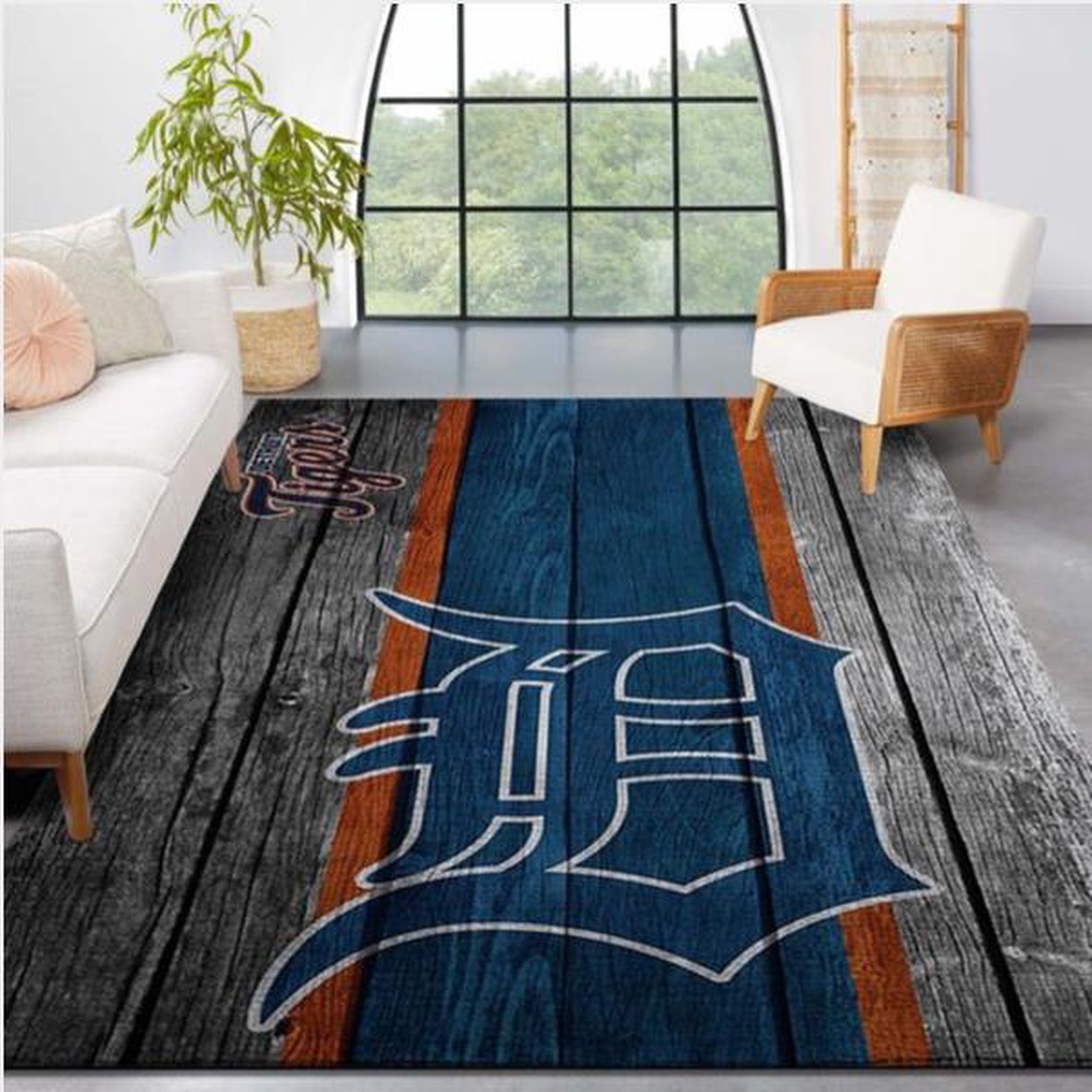 MLB Detroit Tigers Area Rug Logo Wooden Style Style Nice Gift Home Decor 1 dd4yue