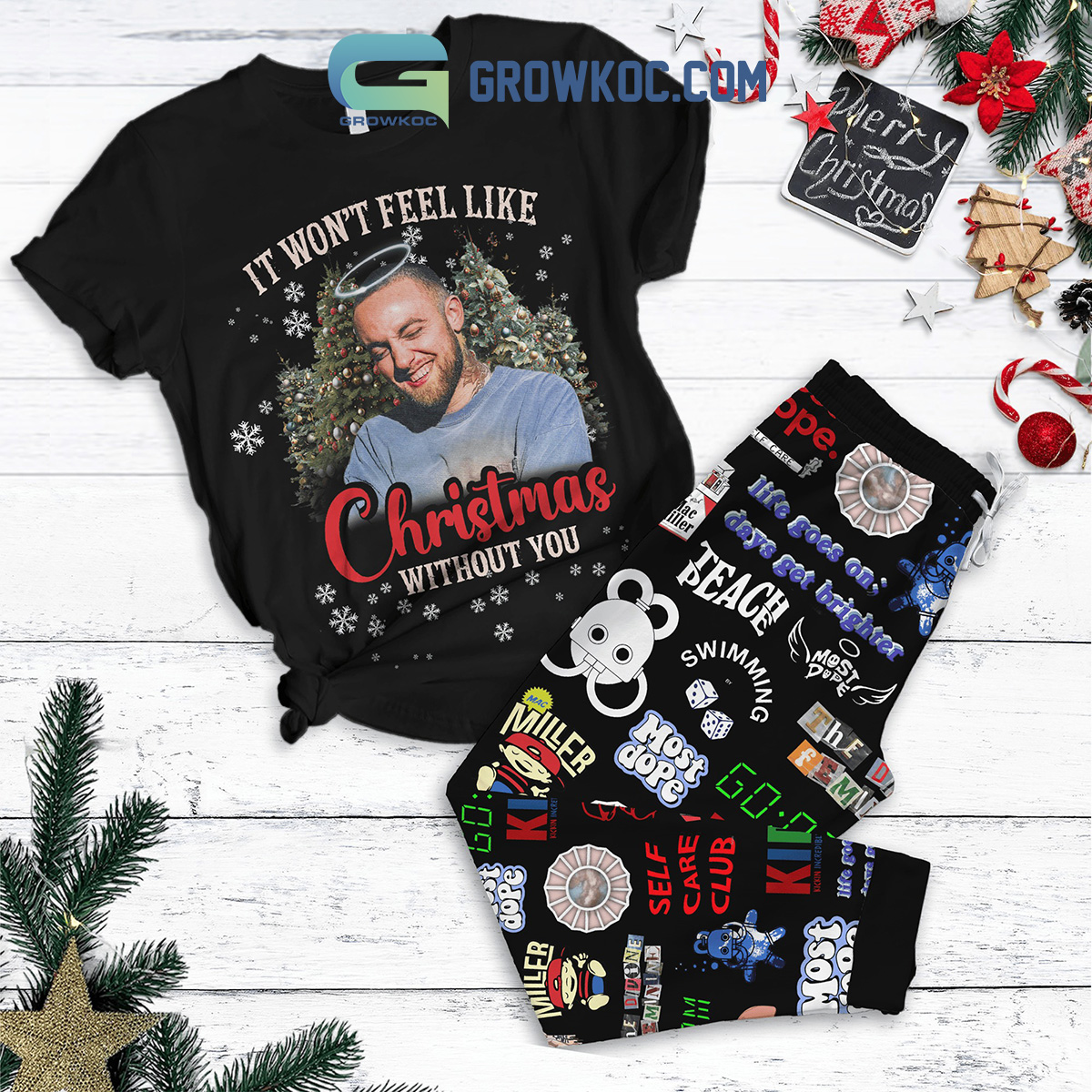 Mac Miller Wont Be Christmas Without You Fleece Pajamas Set2B1 8yUwQ