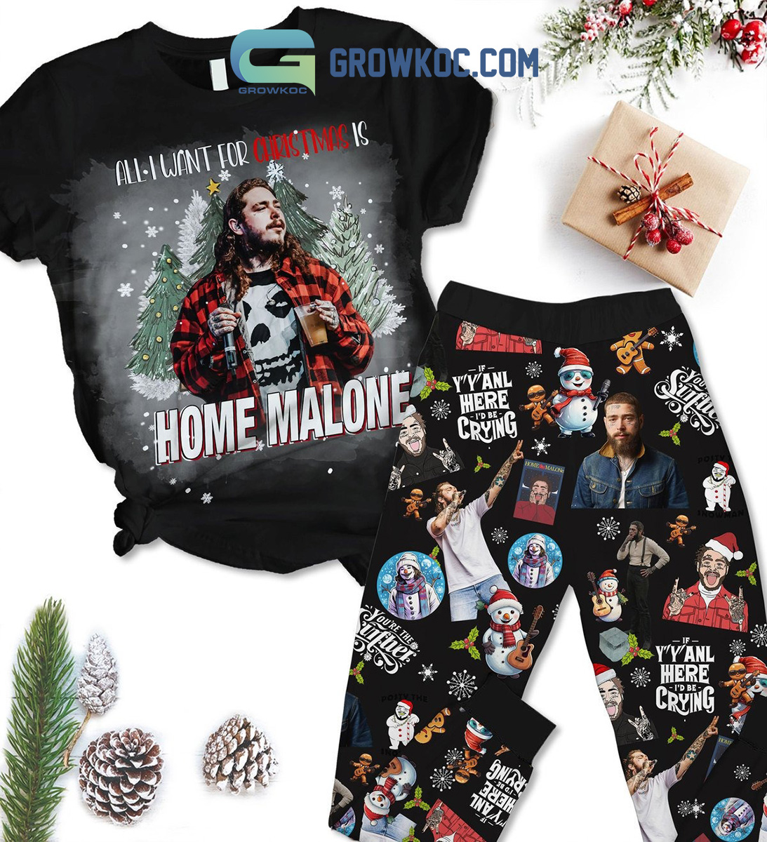 Malone All I Want For Christmas Is Home Malone If YAll Here Id Be Crying Holidays Winter Fleece Pajama Sets Black Design2B1 ai36P