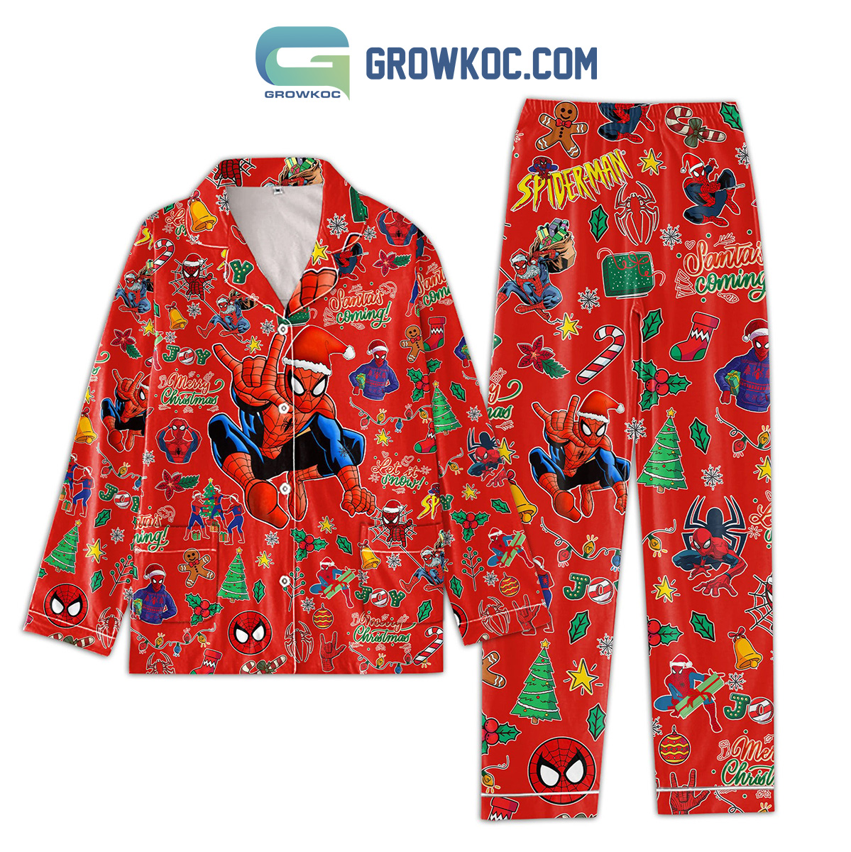 Marvel Spiderman Homecoming Santa Is Coming Merry Christmas Silk Pajamas Set2B1 pfef6