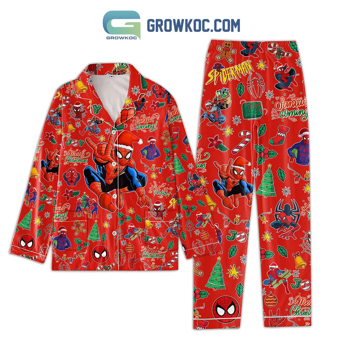 Marvel Spiderman Homecoming Santa Is Coming Merry Christmas Silk Pajamas Set2B1 pfef6