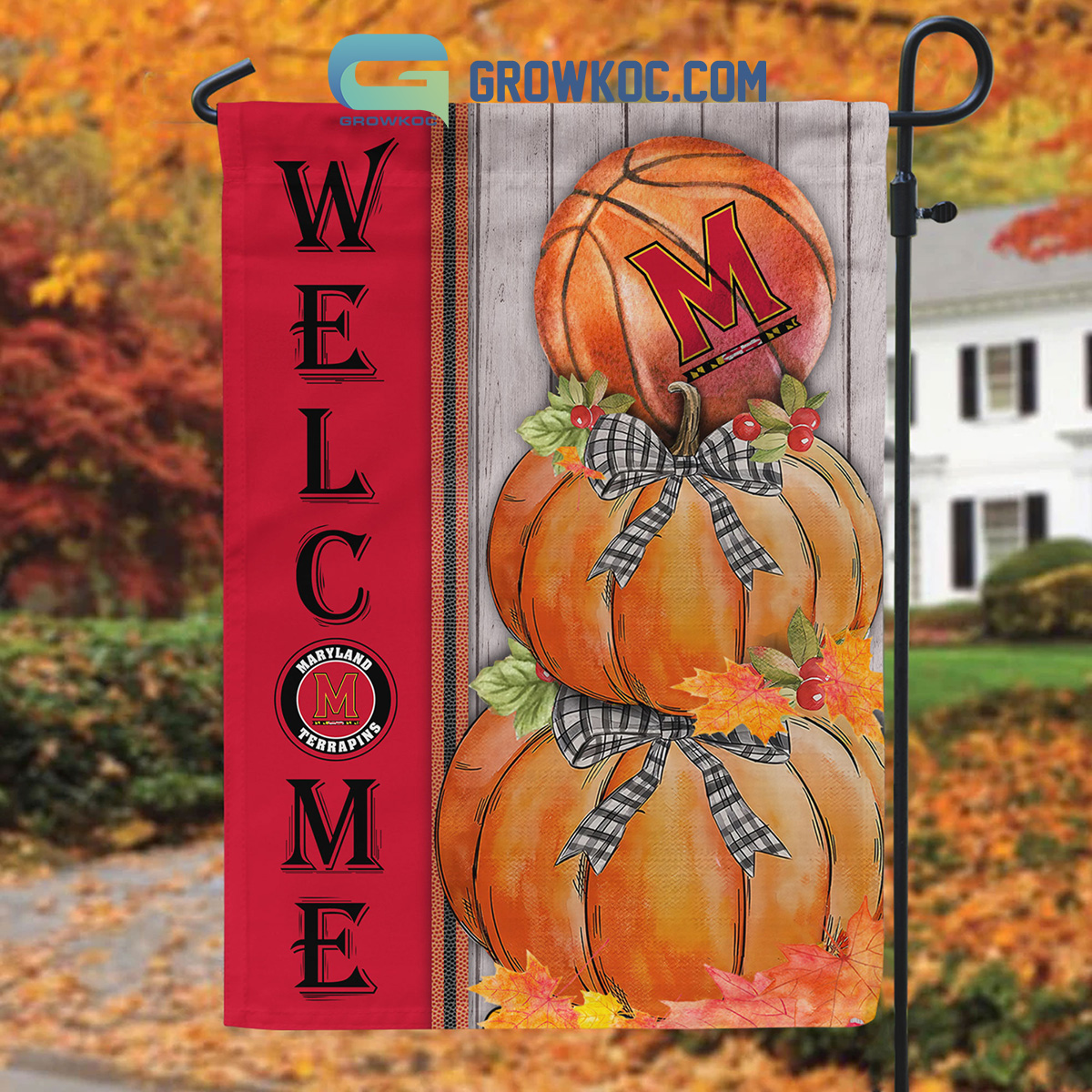 Maryland Terrapins NCAA Basketball Welcome Fall Pumpkin House Garden Flag2B1 yjkYK