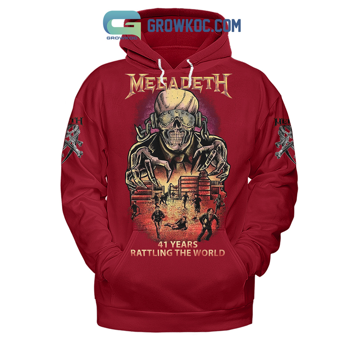 Megadeth 41 Years Rattling The World Hoodie Shirts Red Design2B1 4LJjy