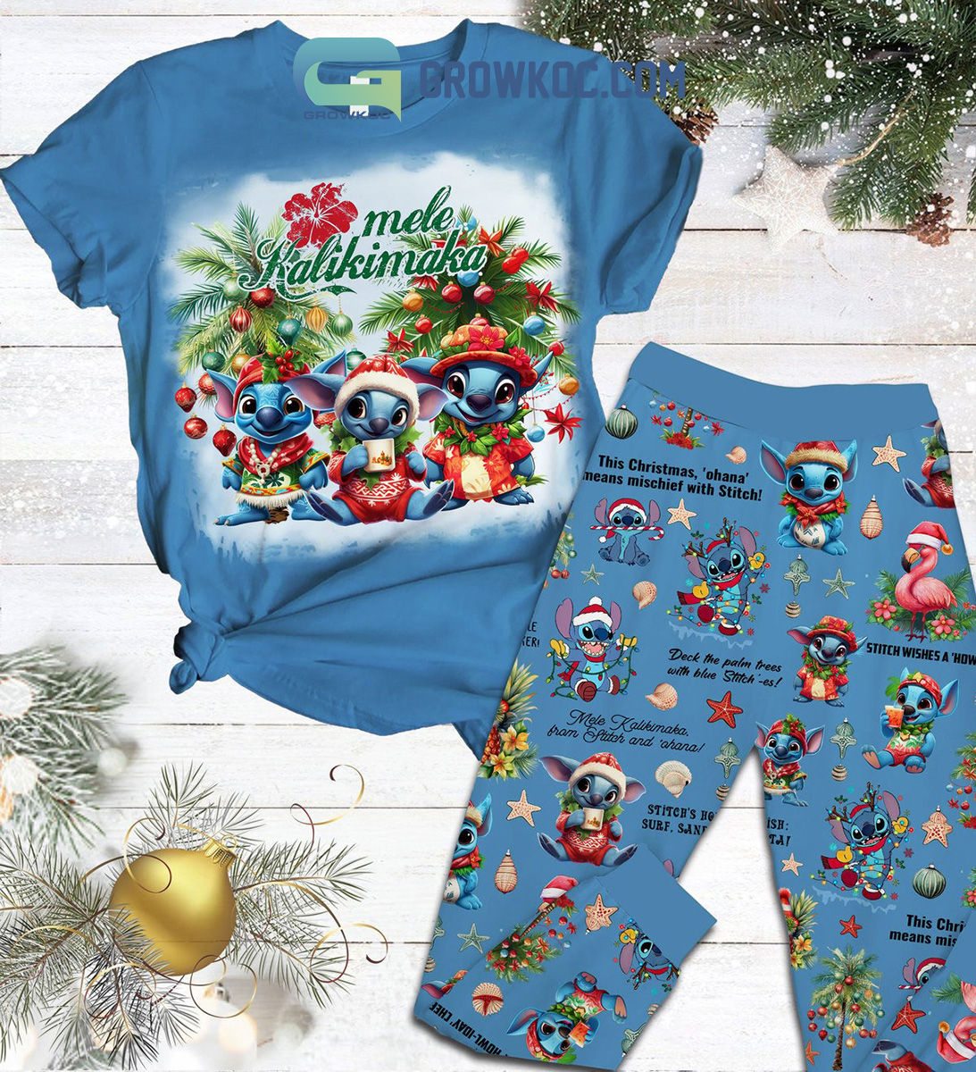 Mele Ralikimaka This Christmas Ohana Means Mischief With Stitch Holidays Fleece Pajamas Set2B1 mvxJw