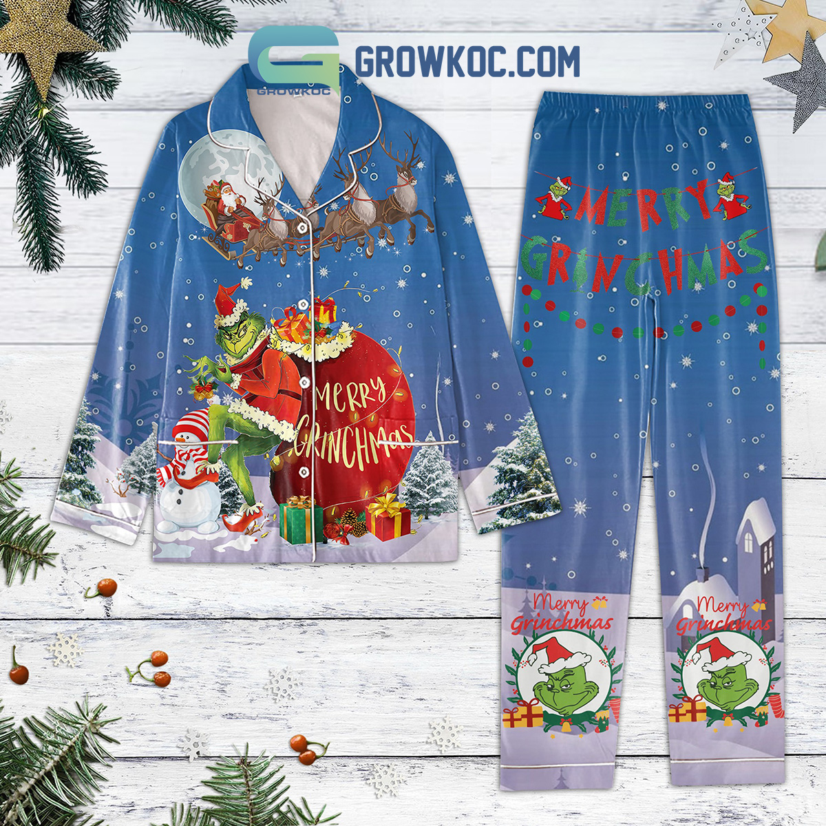 Merry Grinchmas Santa Clause Pajamas Set2B1 nirTu