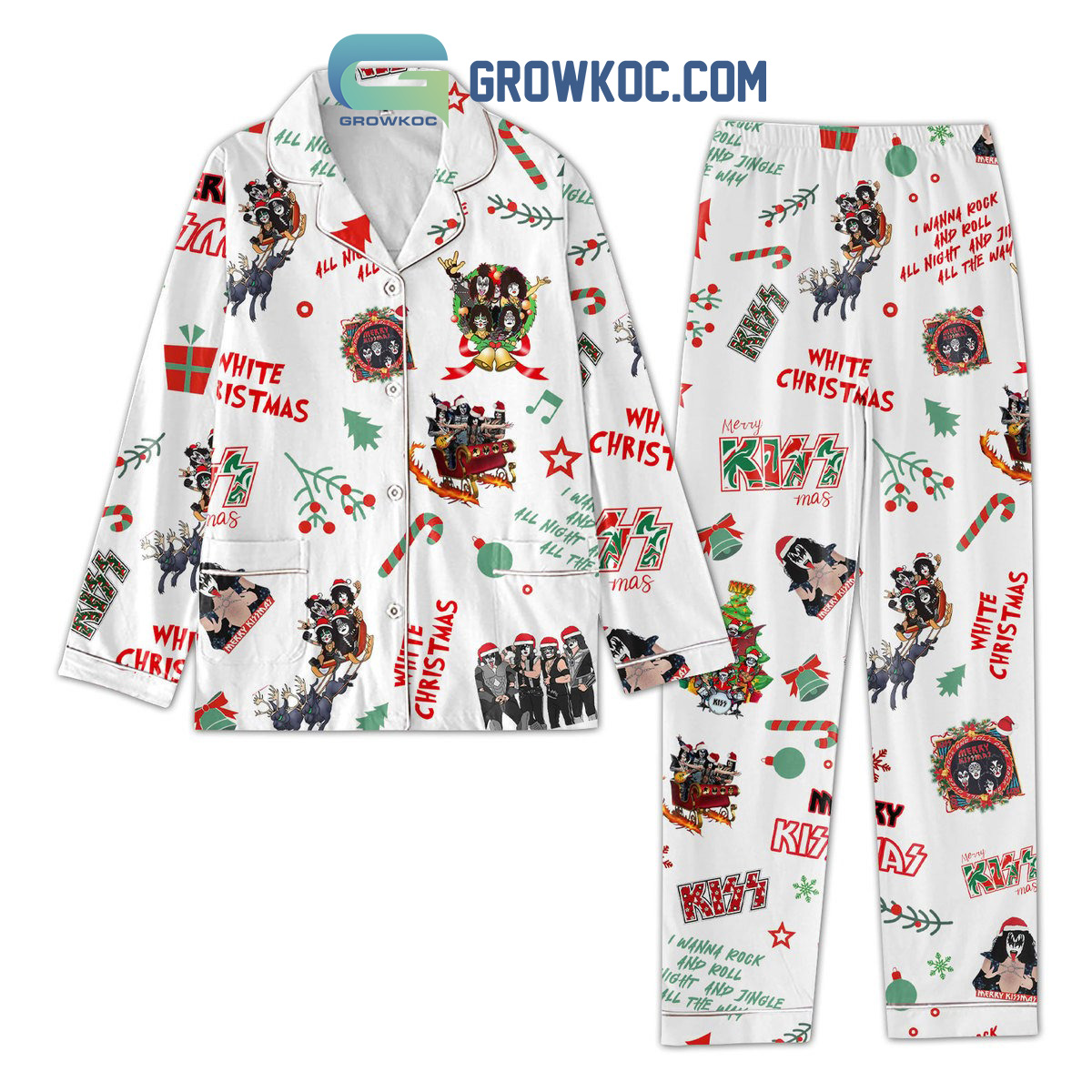 Merry Kiss Xmas I Wanna Rock And Roll Night And Jingle All The Way Pajamas Set2B1 AYKJv