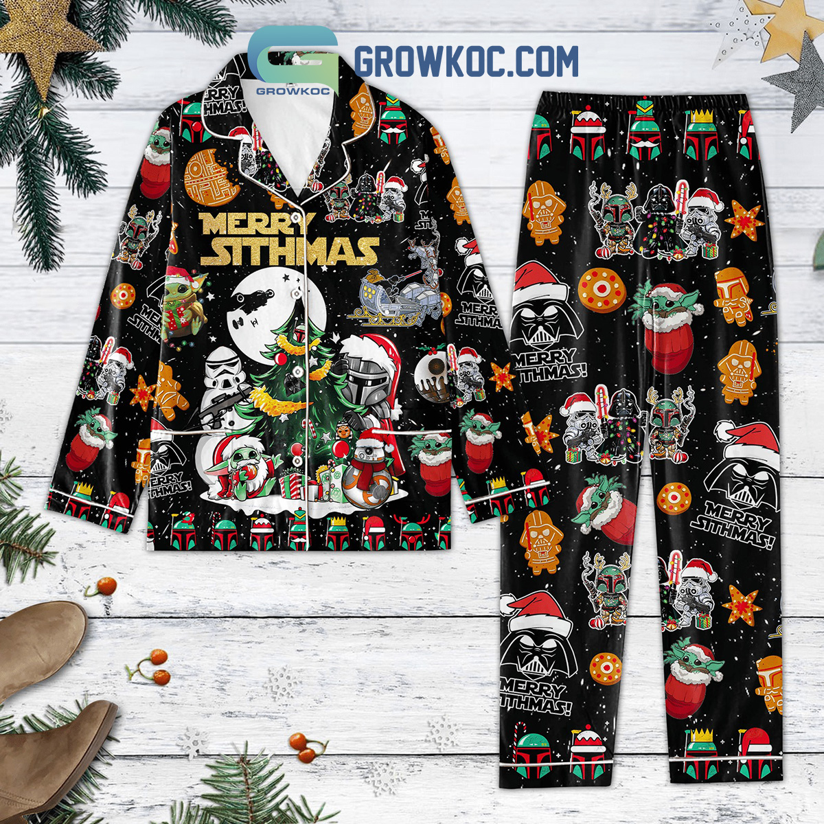 Merry Sithmas Star Wars Baby Yoda Pajamas Set2B1 a96qP