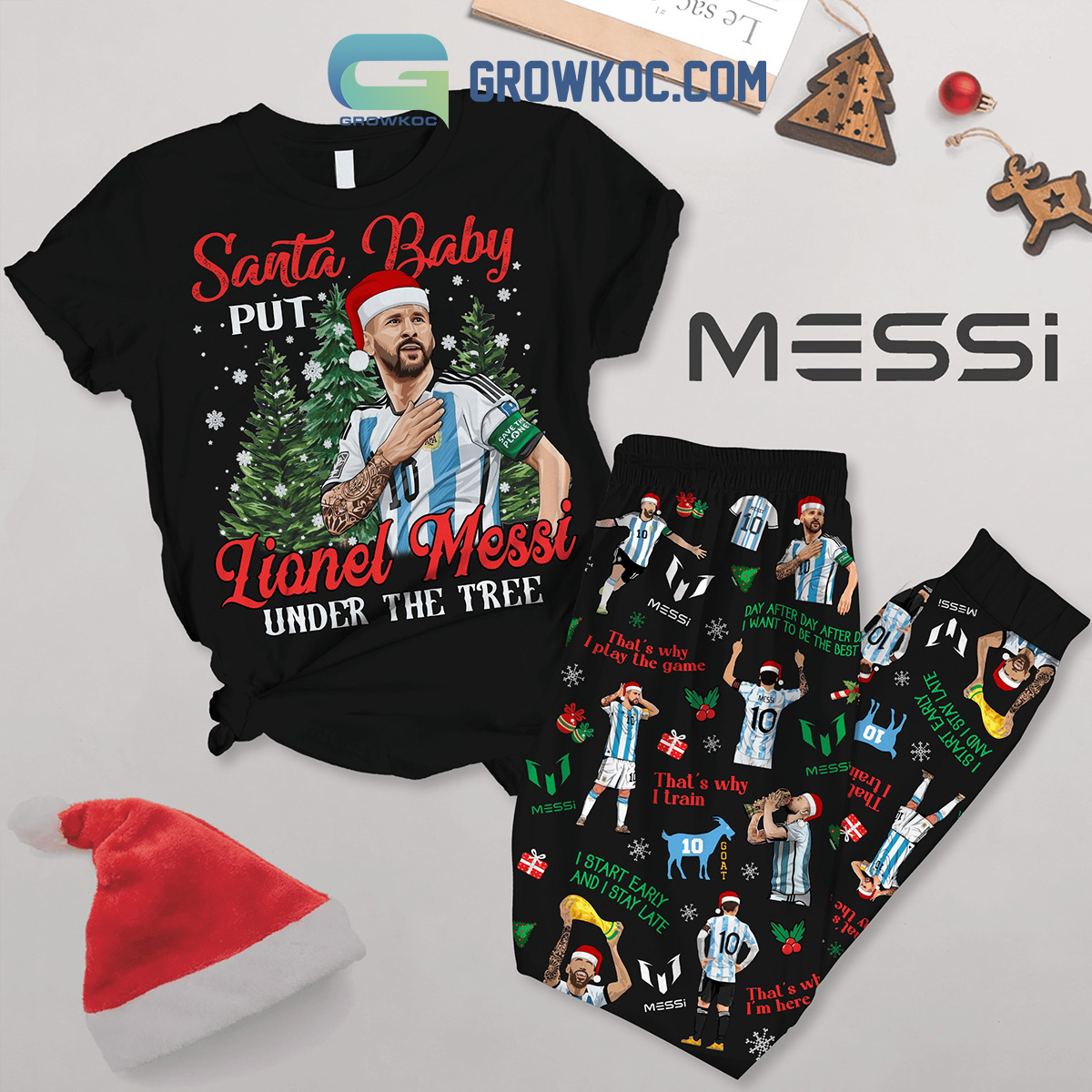 Messi Under The Tree Christmas Fleece Pajamas Set2B1 fEsWm