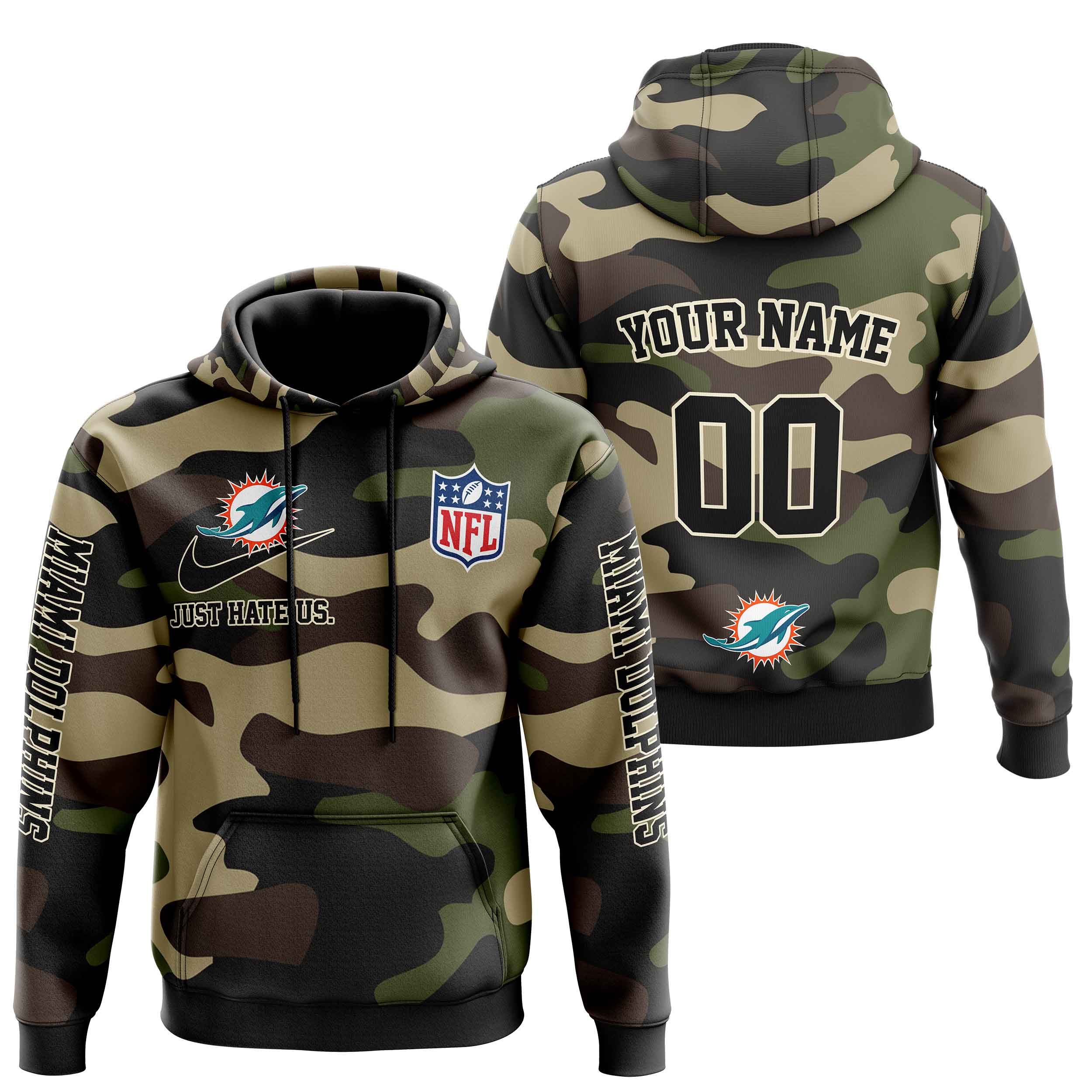 Miami Dolphins All Over Print HoodieZip Hoodie Camo Style For Fans 0