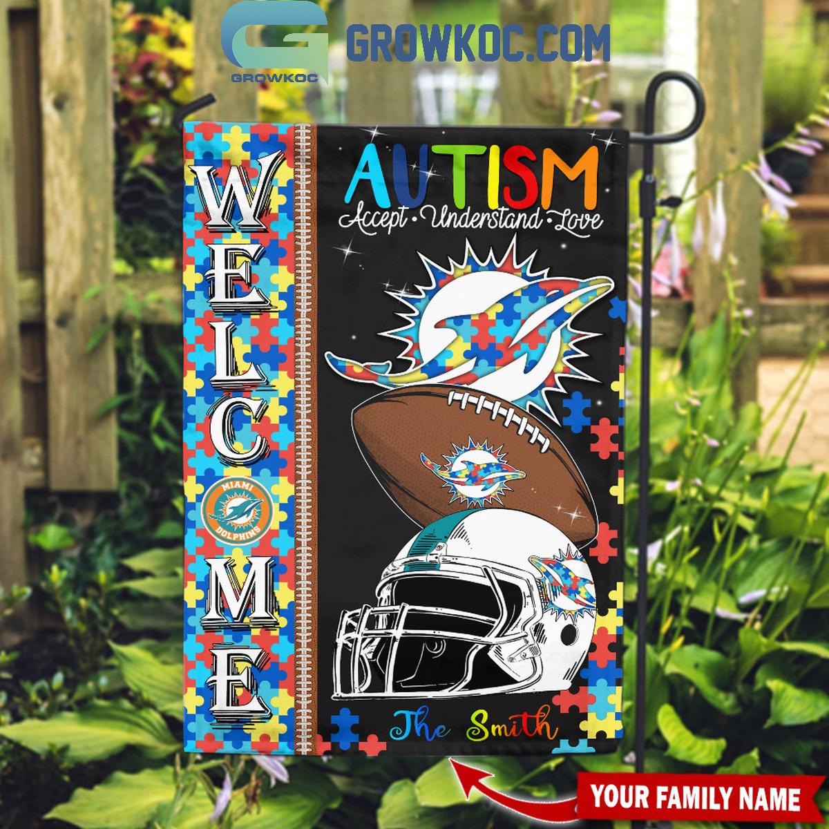 Miami Dolphins Autism Accept Understand Love Personalized Flag 1 tzwWz