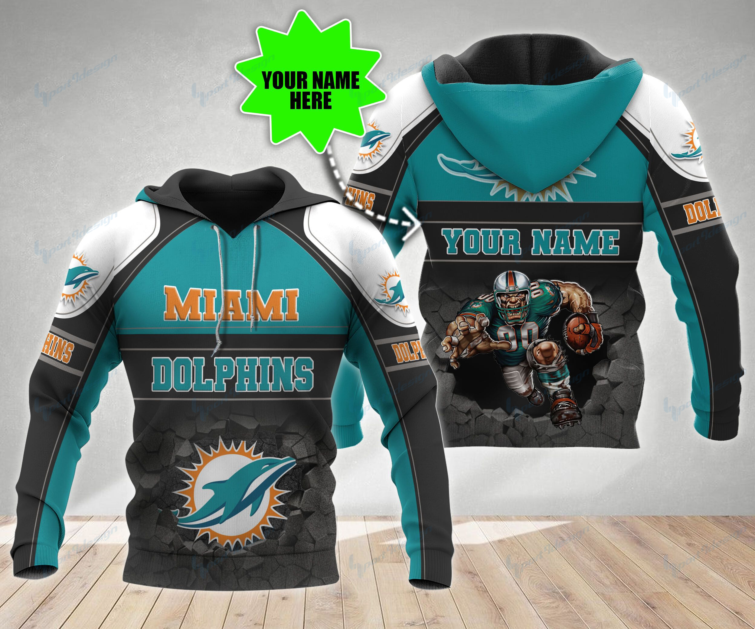 Miami Dolphins Custom All Over Print Hoodie For Diehard Fans 0