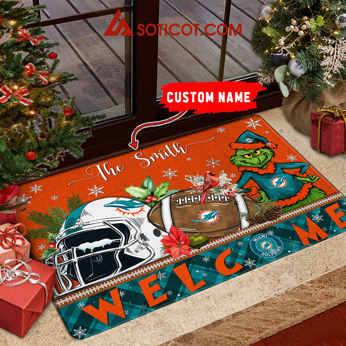 Miami Dolphins Grinch Welcome Christmas Football Personalized Doormat2B1 rCGKS