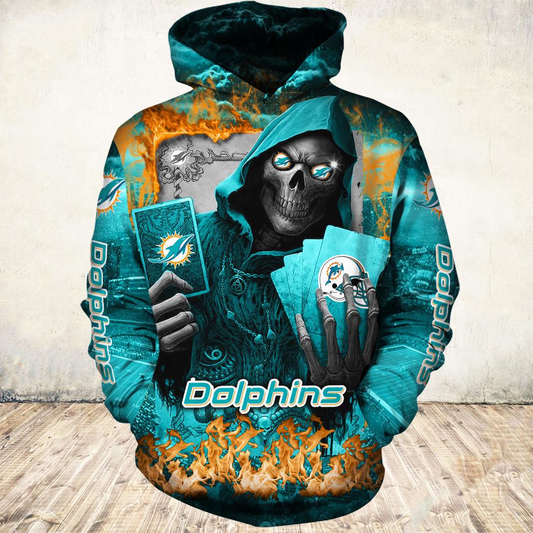 Miami Dolphins Halloween Death Card Hoodie Add Some Edge To Your Halloween Look 1