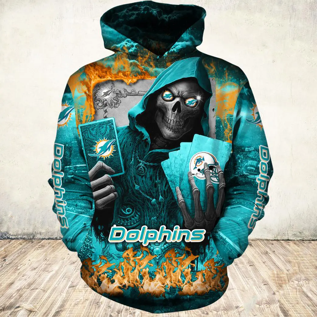Miami Dolphins Halloween Death Card Hoodie Add Some Edge To Your Halloween Look 1