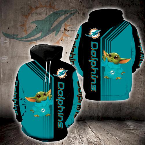 Miami Dolphins Hoodie 3D Baby Yoda Full Print 0