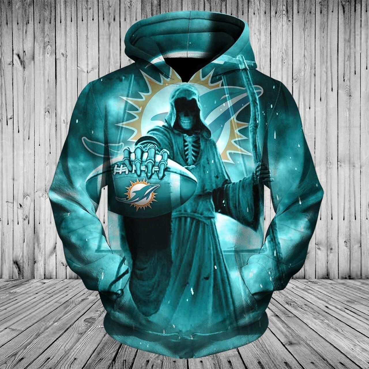 Miami Dolphins Hoodie 3D Death Skull 0