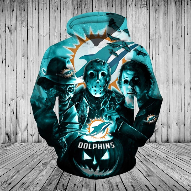 Miami Dolphins Hoodie 3D Horror Night Halloween Pullover Nfl 0