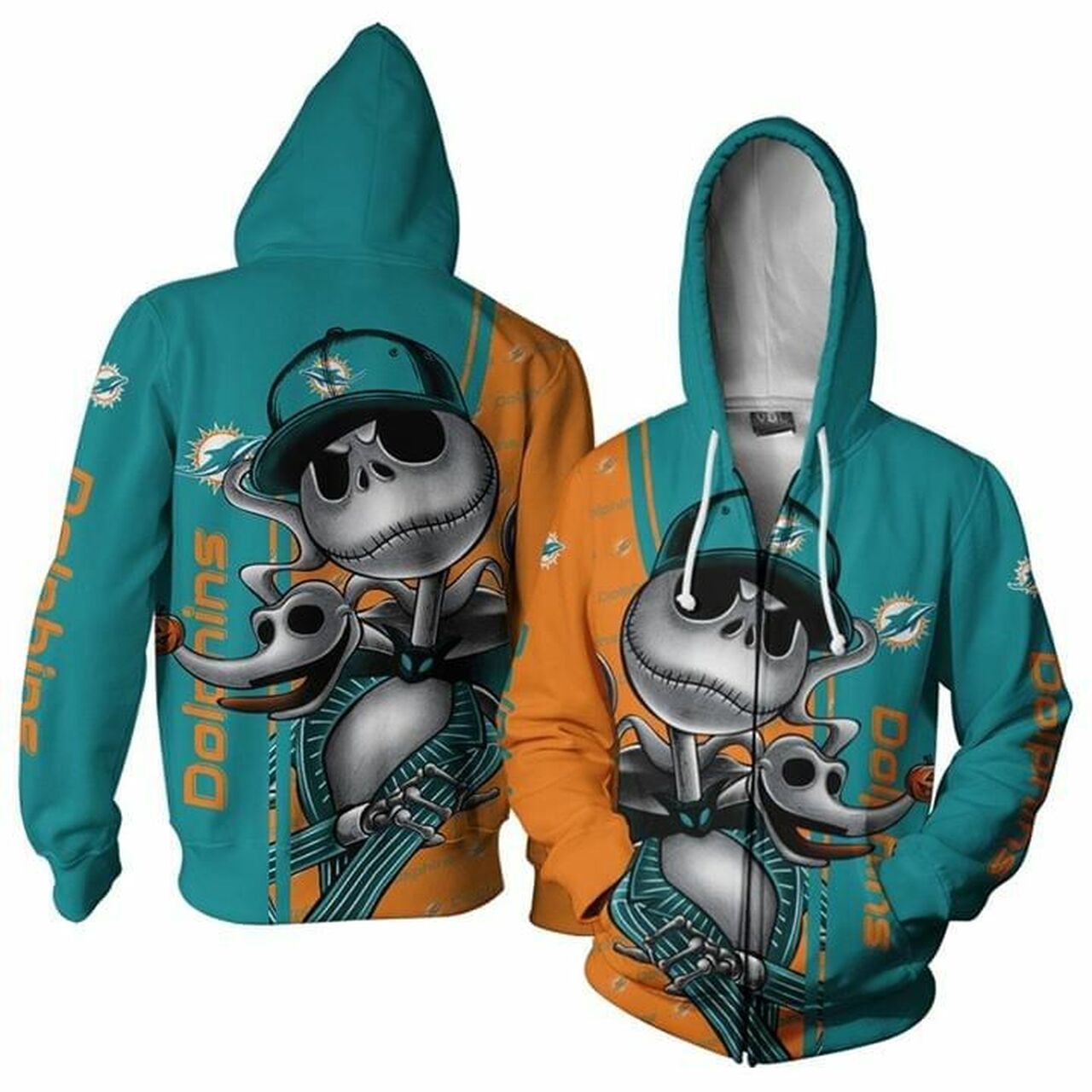 Miami Dolphins Hoodie 3D Jack Skellington Halloween 0