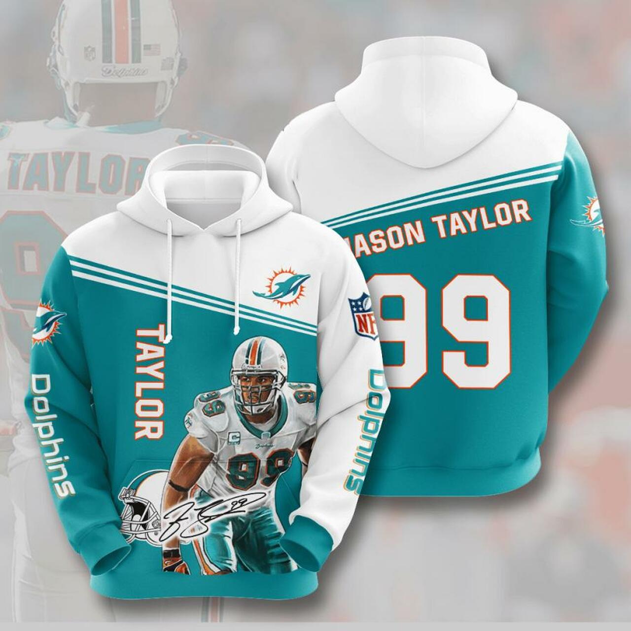 Miami Dolphins Hoodie 3D Jason Taylor 0