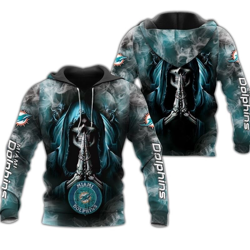 Miami Dolphins Hoodie 3D Zip Hoodie Death Smoke Graphic Gifts for Fans 0