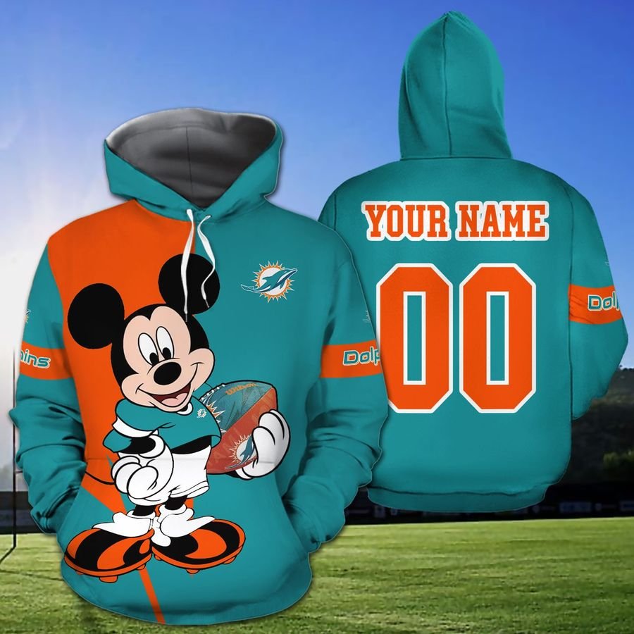 Miami Dolphins Hoodie Disney Mickey Custom Name And Number All Over Printed 3D 0