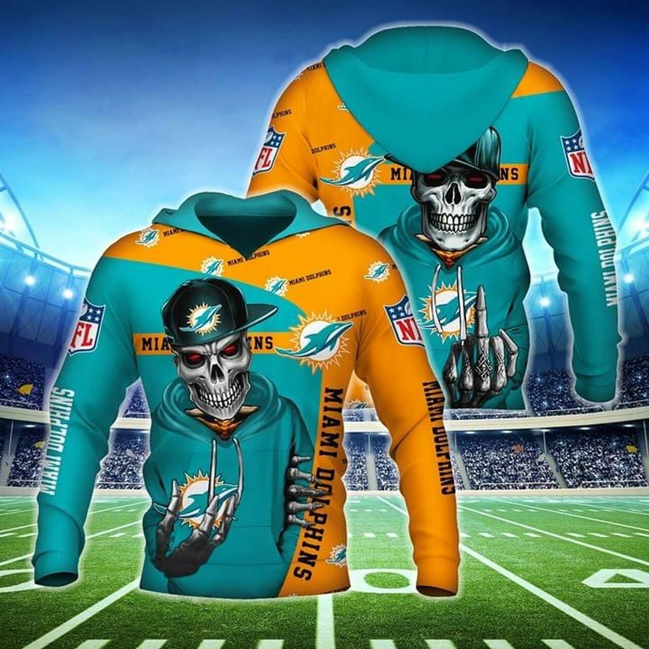 Miami Dolphins Hoodie Hip Hop Skull 3D 0