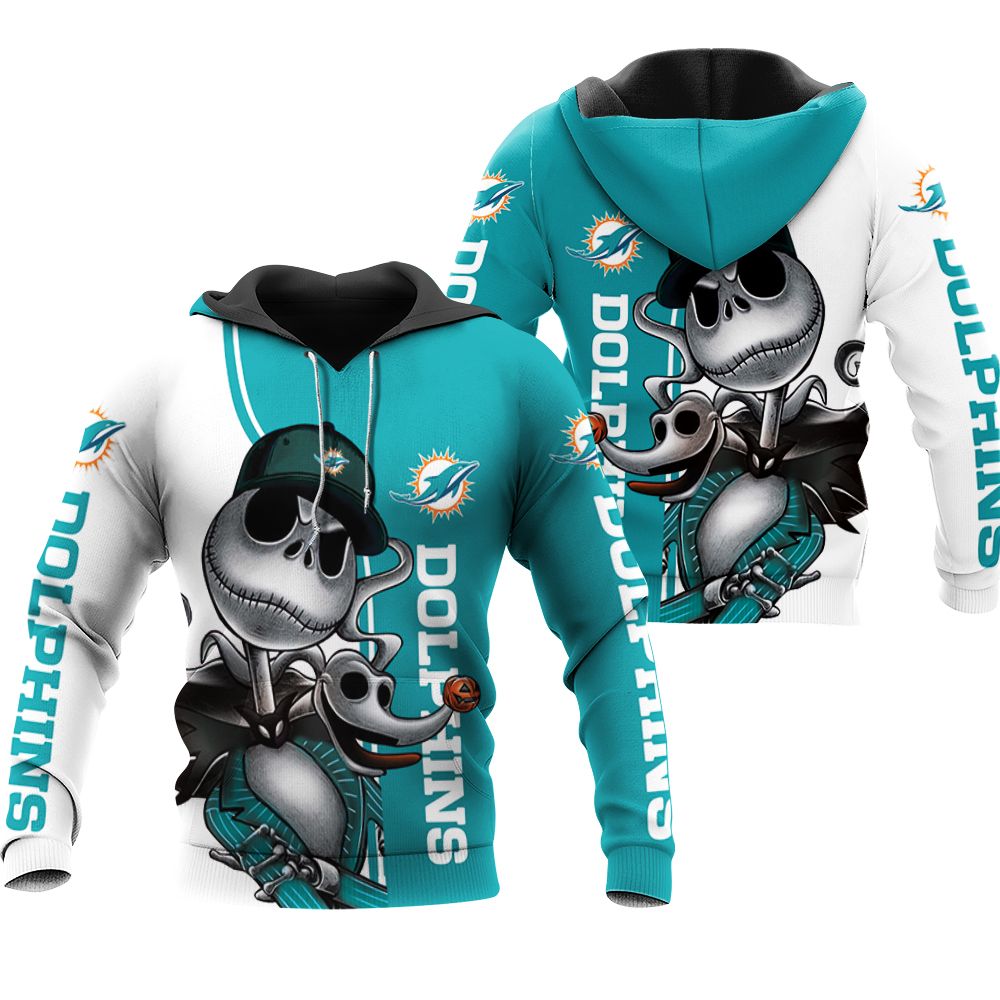 Miami Dolphins Hoodie Jack Skellington And Zero 3D 0