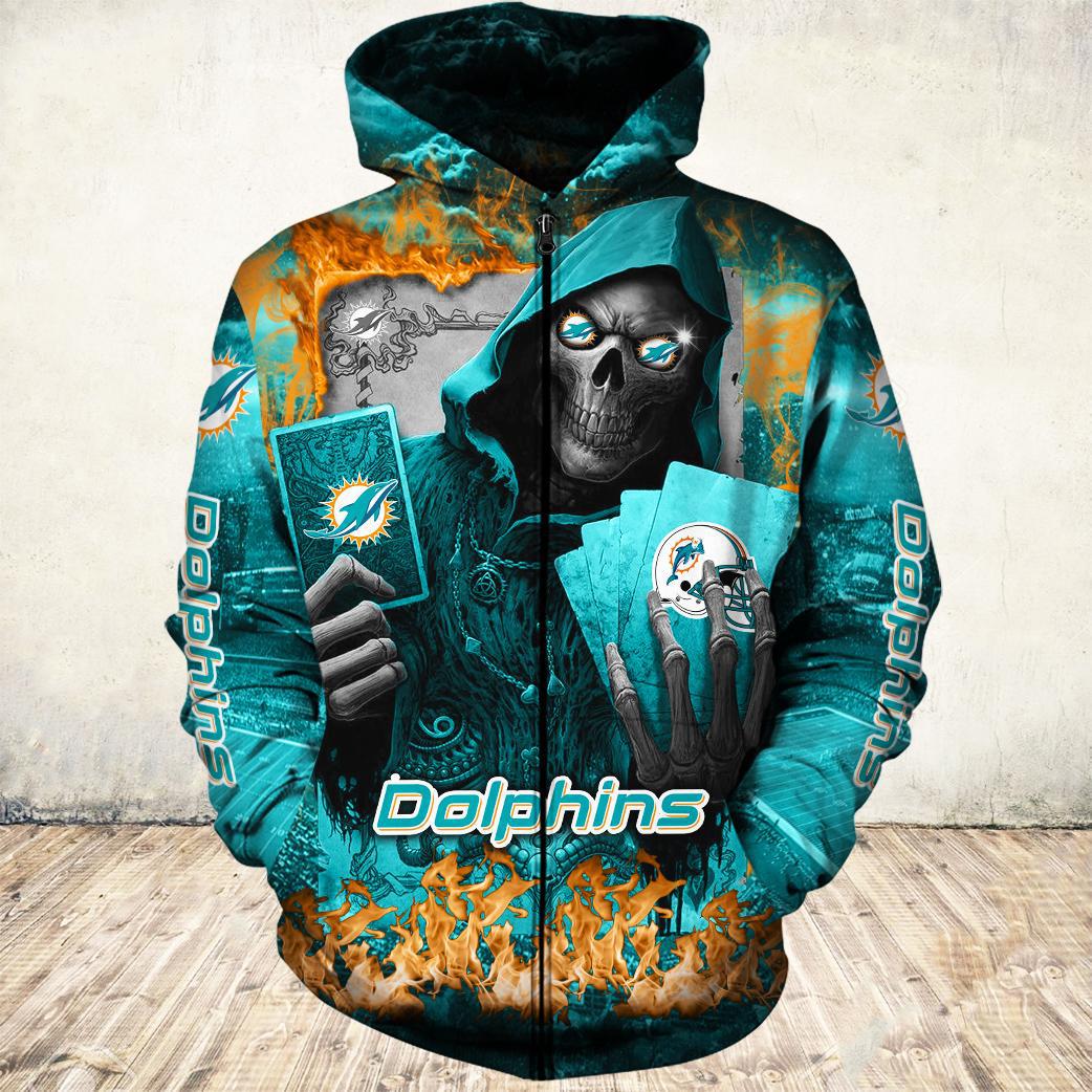 Miami Dolphins Hoodie Mens Halloween Death Card Gifts for Fans 0