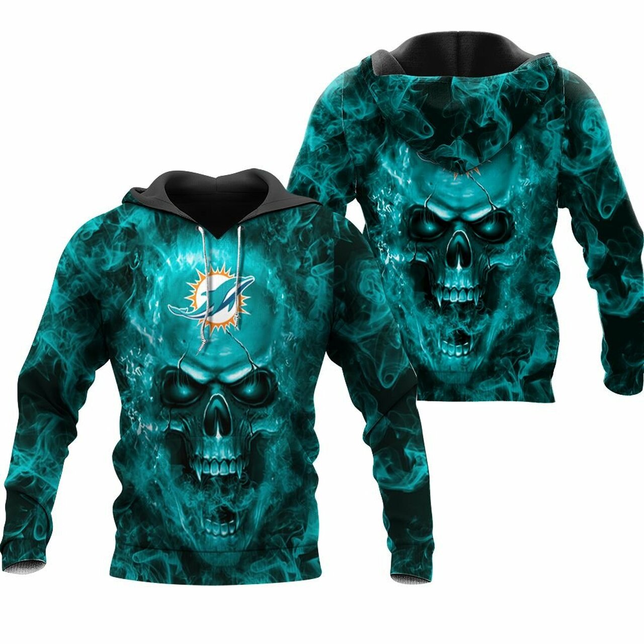 Miami Dolphins Hoodie Nfl Fan Skull 3D 0